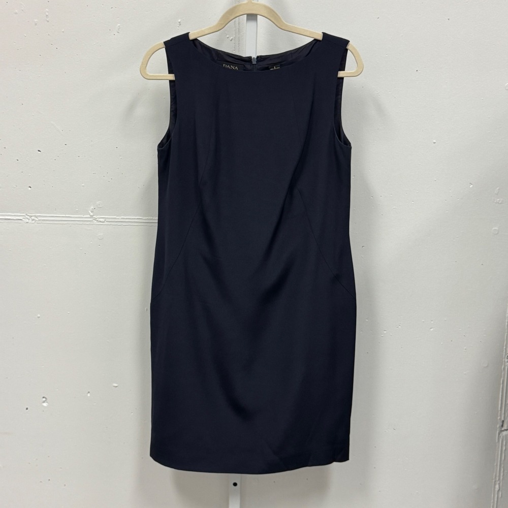 Vintage Dana Buchman 100% Silk Sleeveless Sheath Mini Dress Sz 8 Navy Minimalist